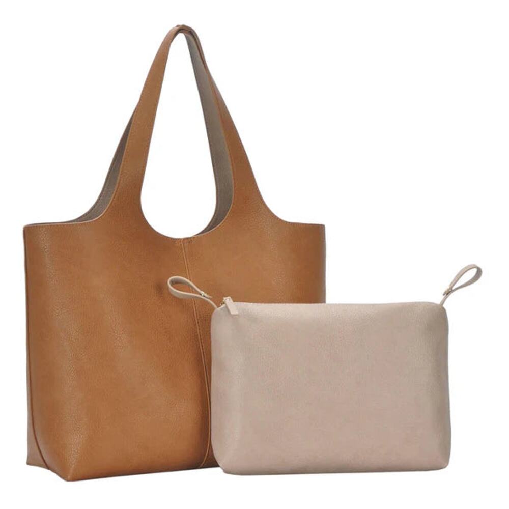 Madison West Elle Tote 2-in-1  | Vegan Leather Tan Tote Bag
